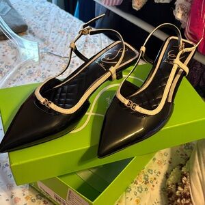 Sam Edelman Black and Cream Pointed Heels